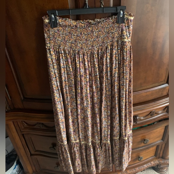 NATURAL LIFE Brown and Cream Smocked Tiered Maxi Skirt - Picture 3 of 3